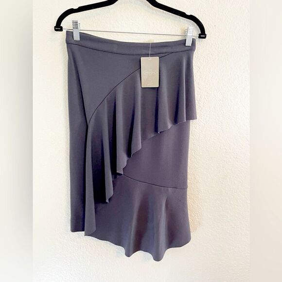 Gray Asymmetrical Ruffled Knee-Length Skirt. NWT. 4 - Picture 1 of 6